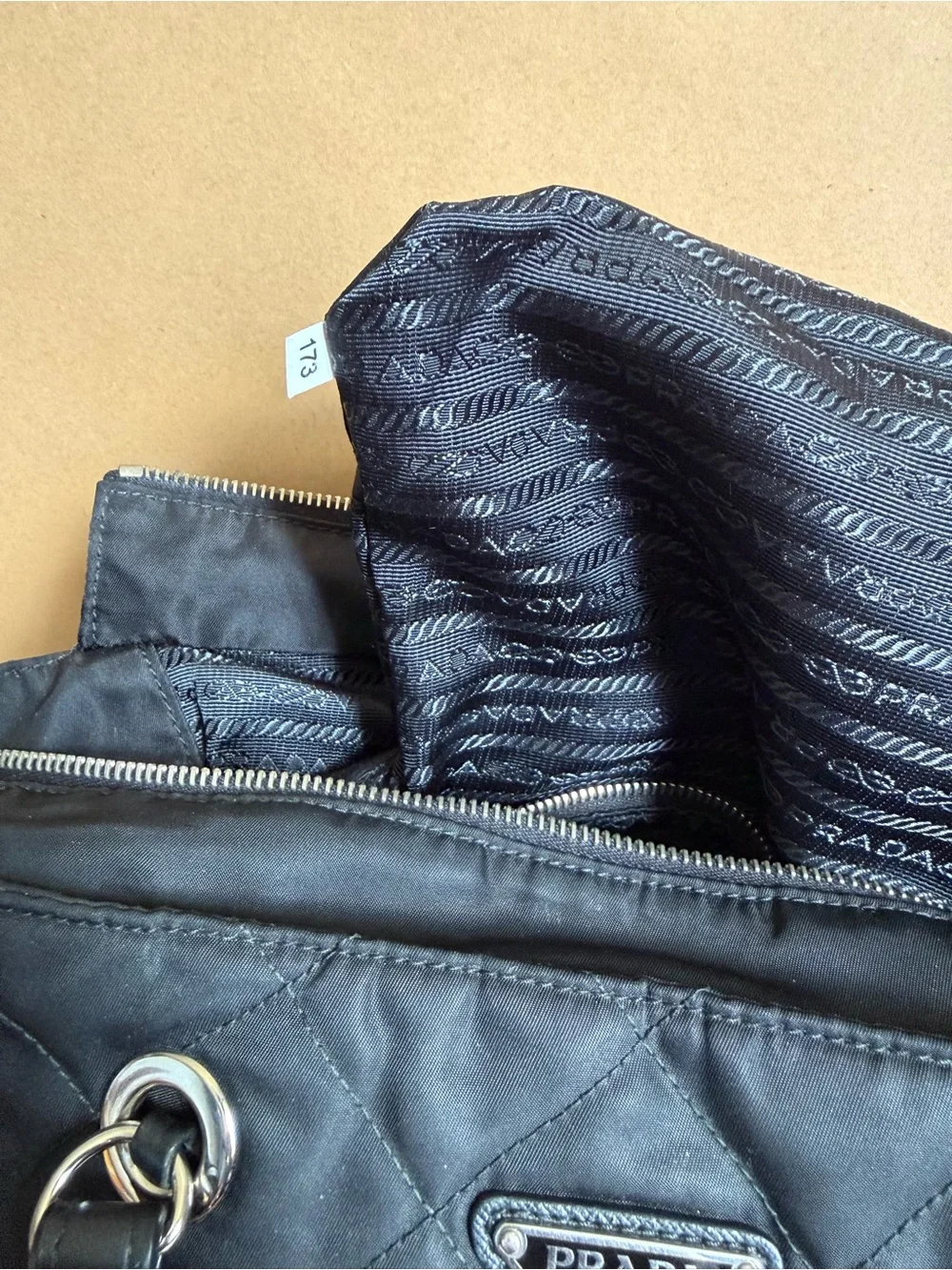 Prada Black Quilted Nylon Tote with Leather Handles